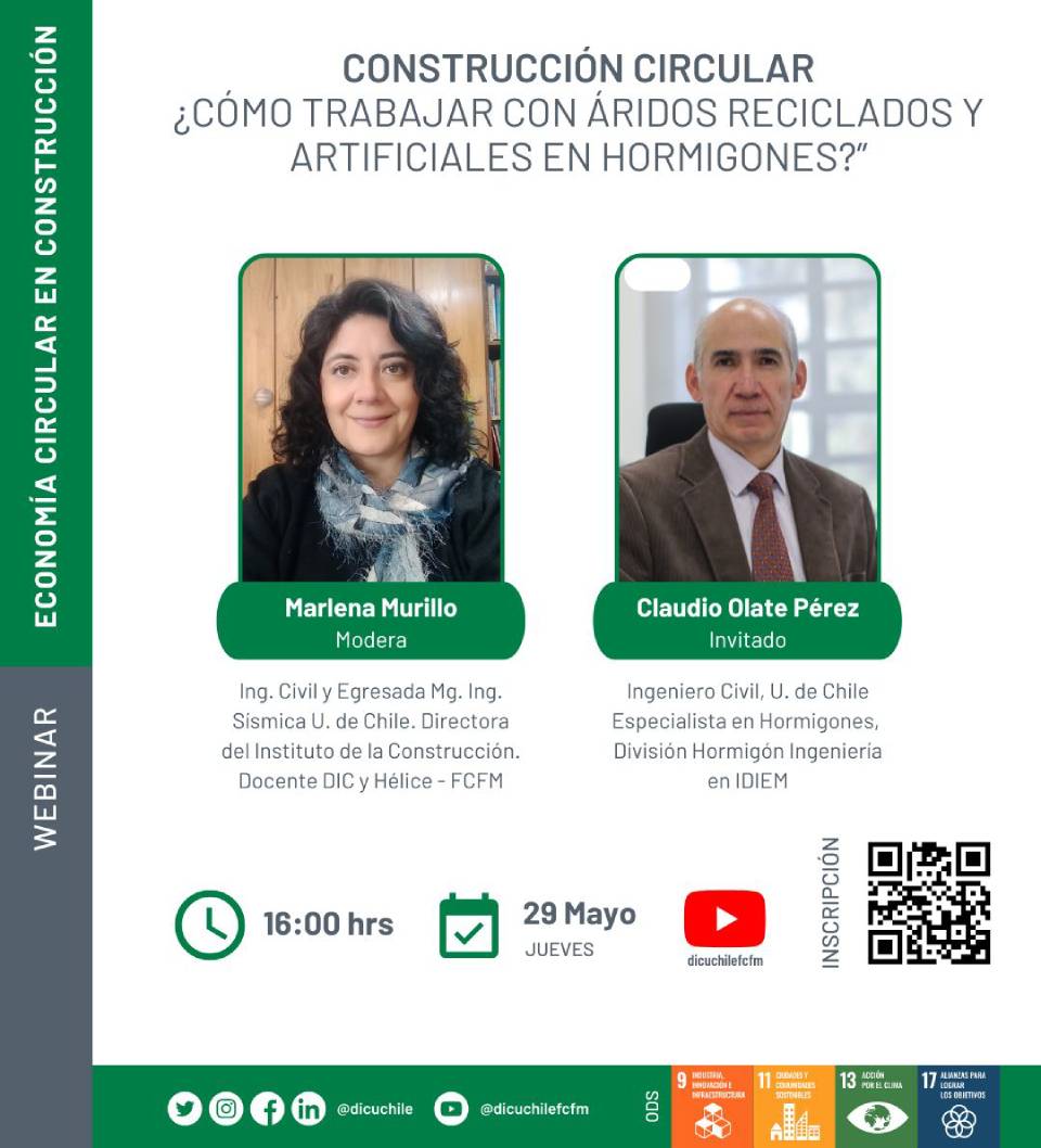 IDIEM realizará seminario online sobre áridos reciclados y artificiales en hormigones